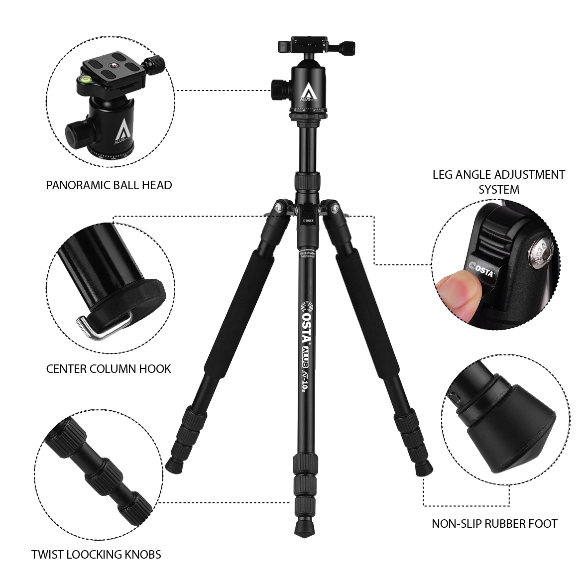 COSTA Alus AT-10B Tripod Alumunium Alloy Profesional