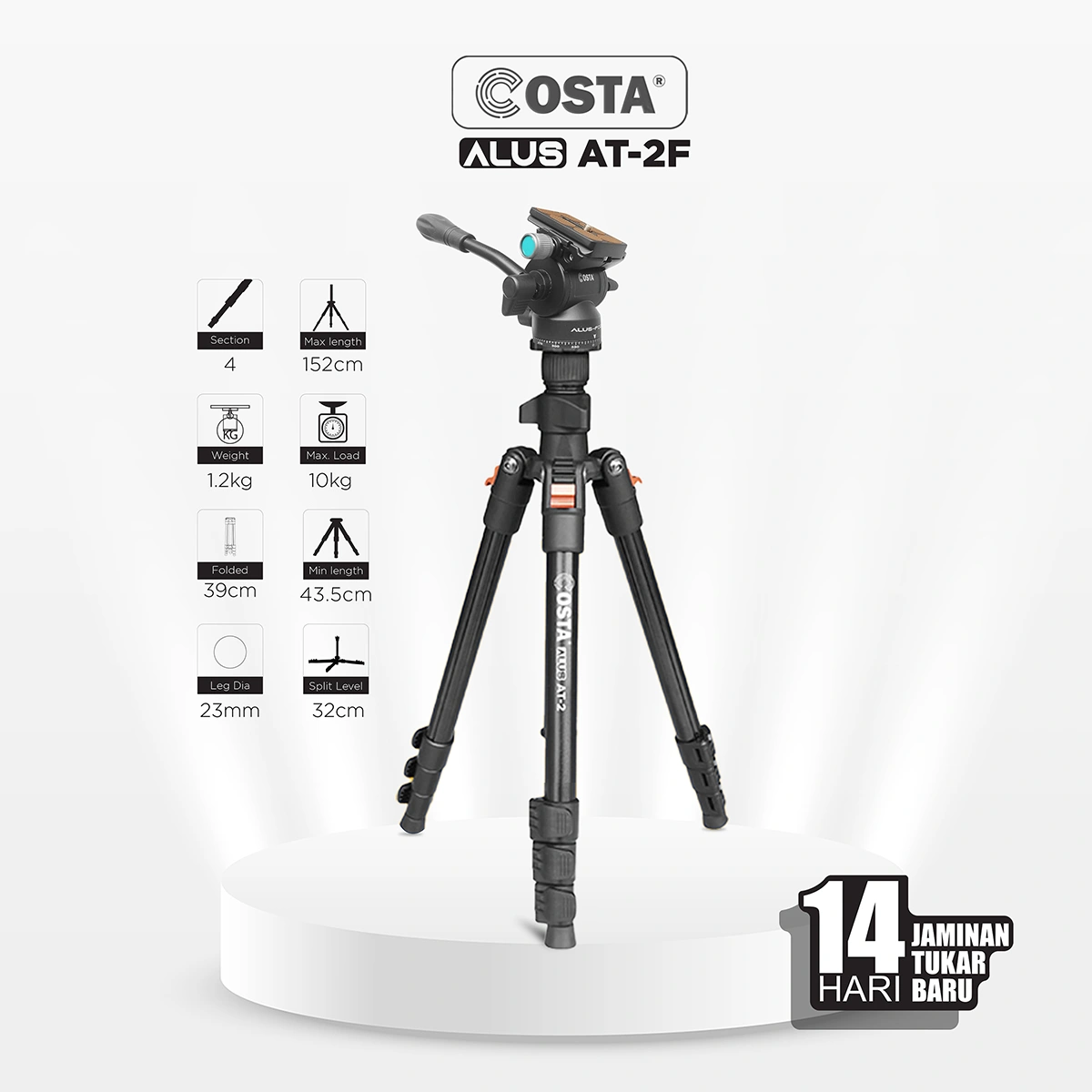 COSTA Alus AT-2F Tripod Fluidhead lightweight