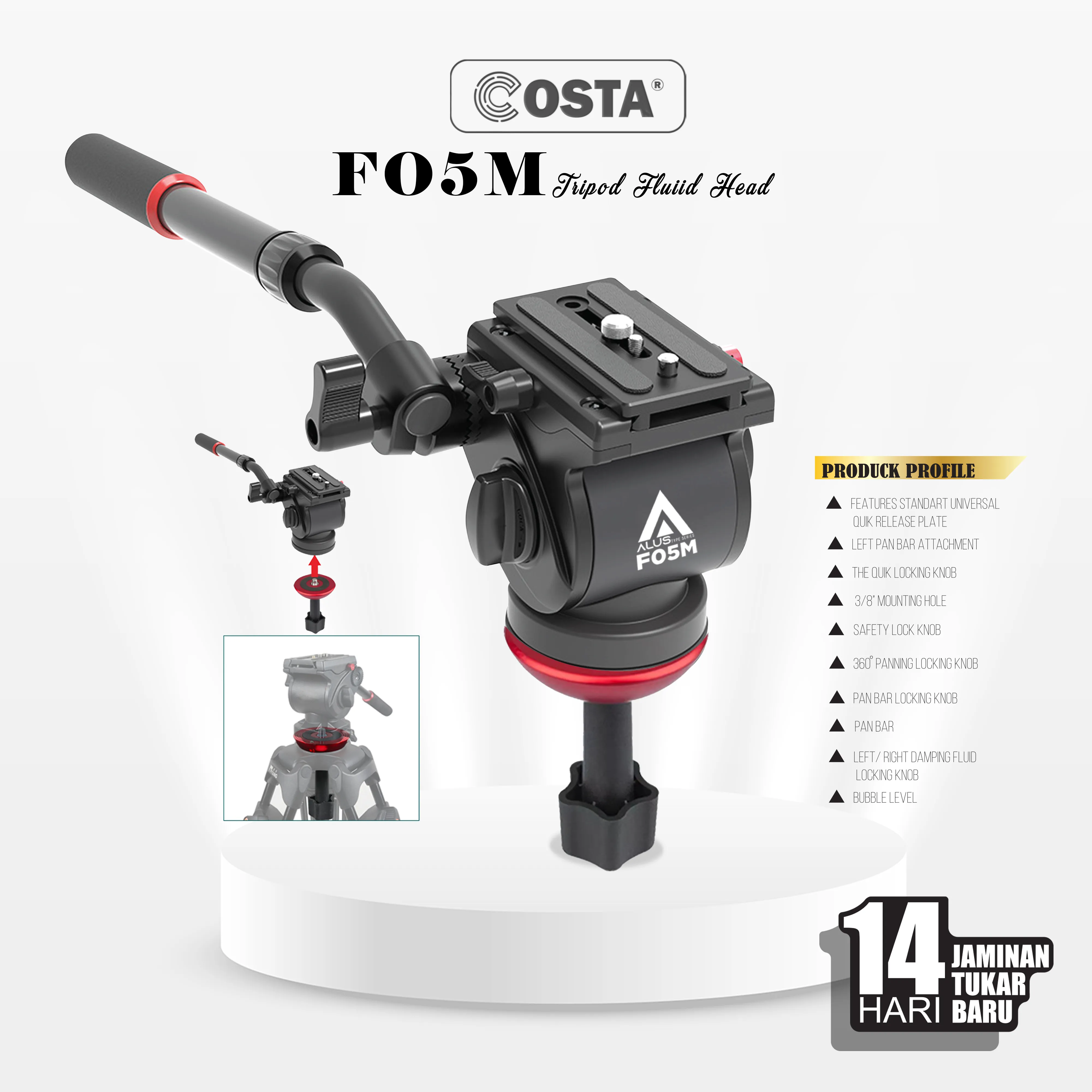 COSTA Alus-F05M Fluid Head Plus Bowel 75mm