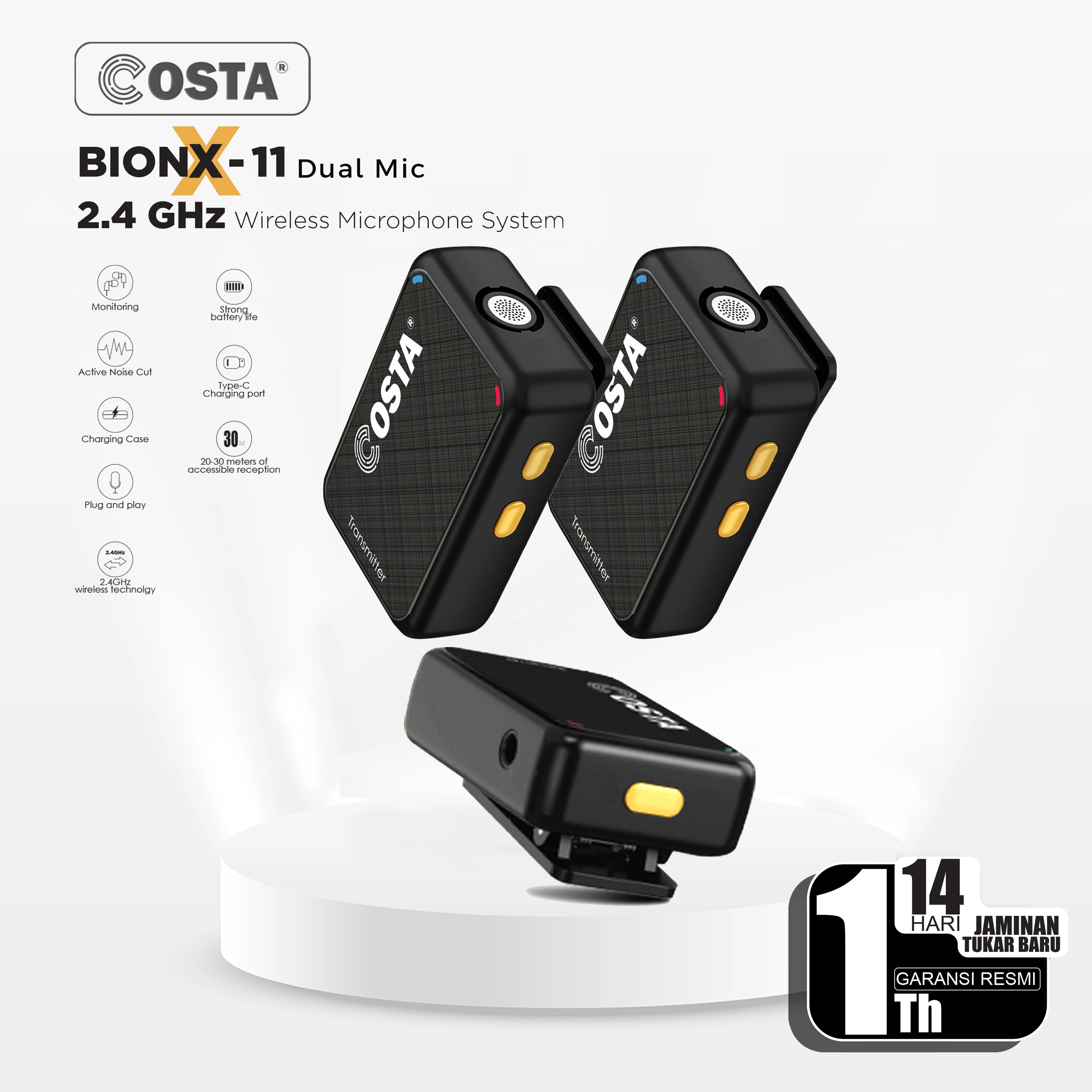 COSTA BIONX-11 Dual Wireless Microphone System 2.4GHz noise reduction