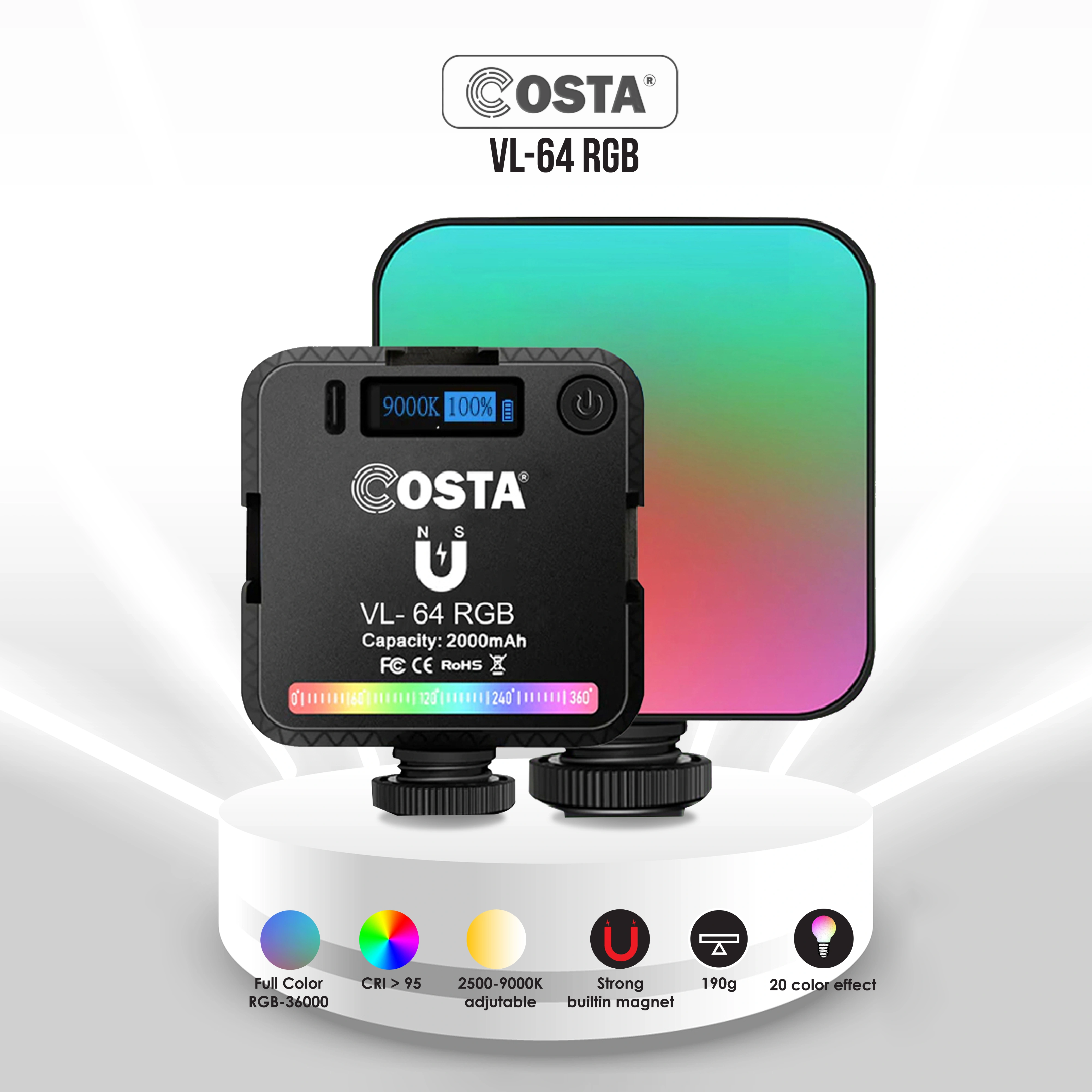 COSTA VL-64 RGB & Bi-color Mini Video Light magnetic