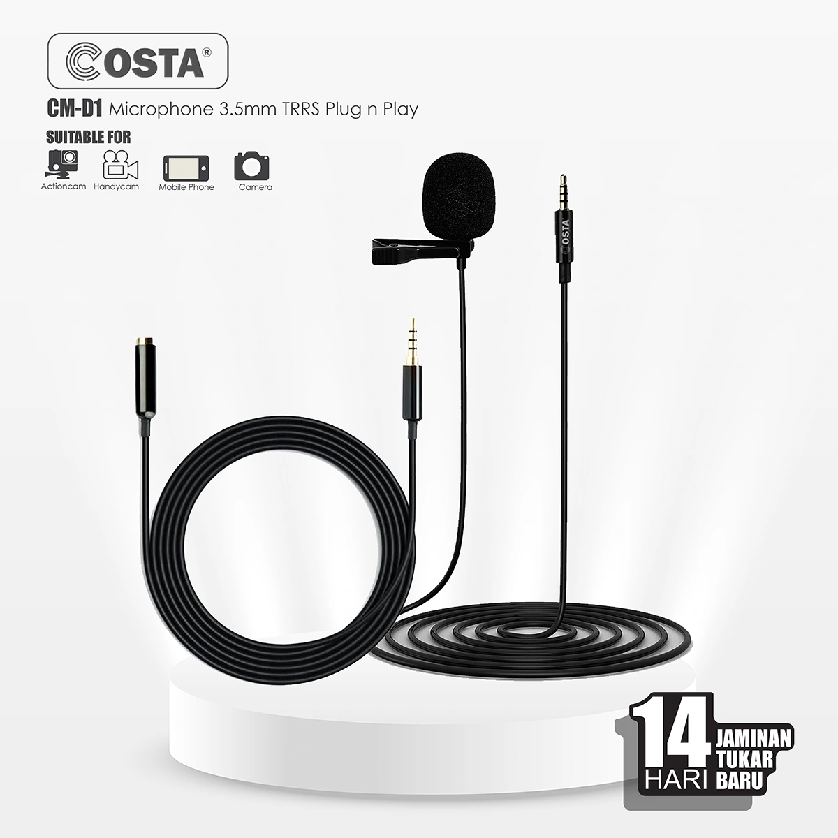 COSTA CM-D1 Microphone Clip On Lavalier for smartphone, PC, Notebook, Camera
