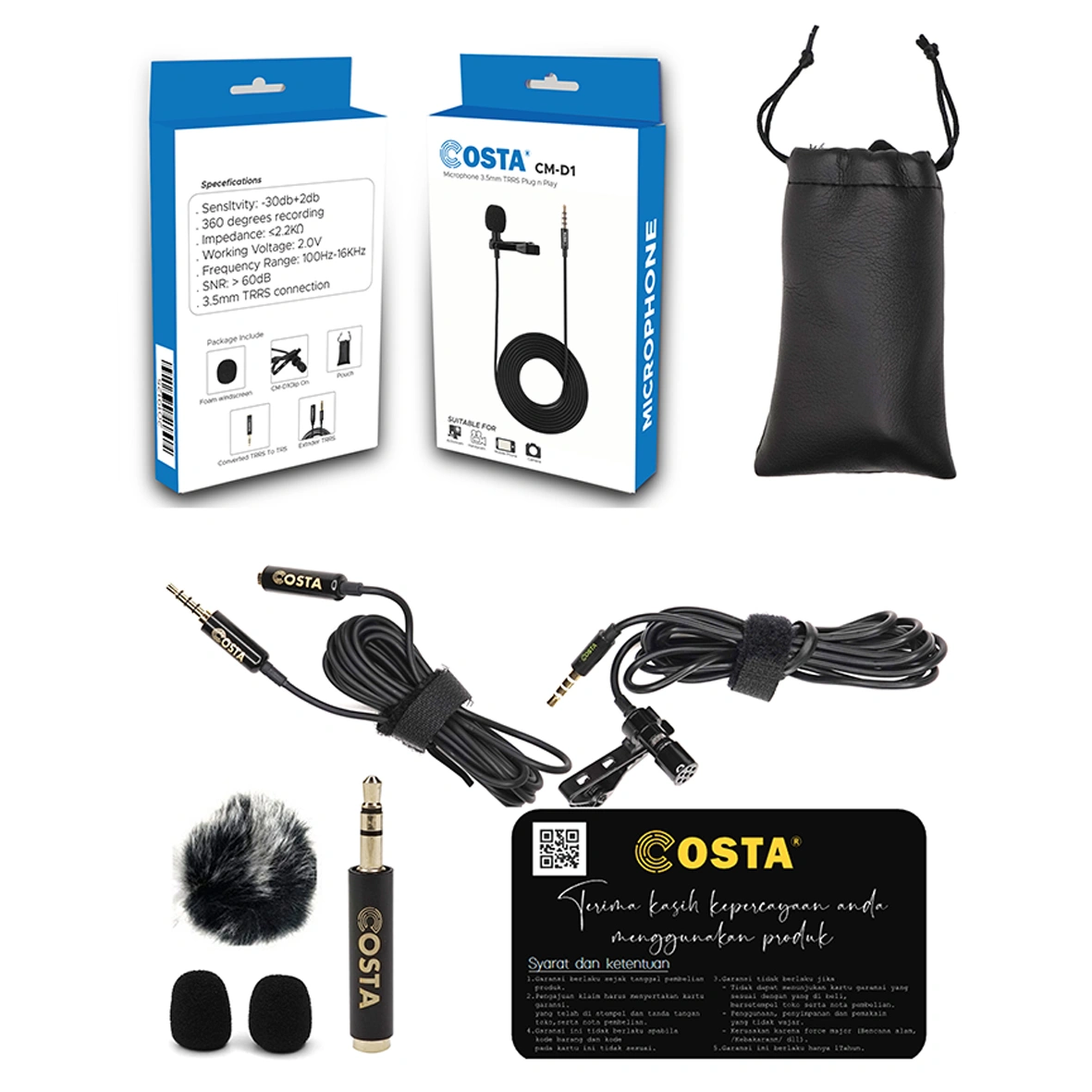 COSTA CM-D1 Microphone Clip On Lavalier for smartphone, PC, Notebook, Camera