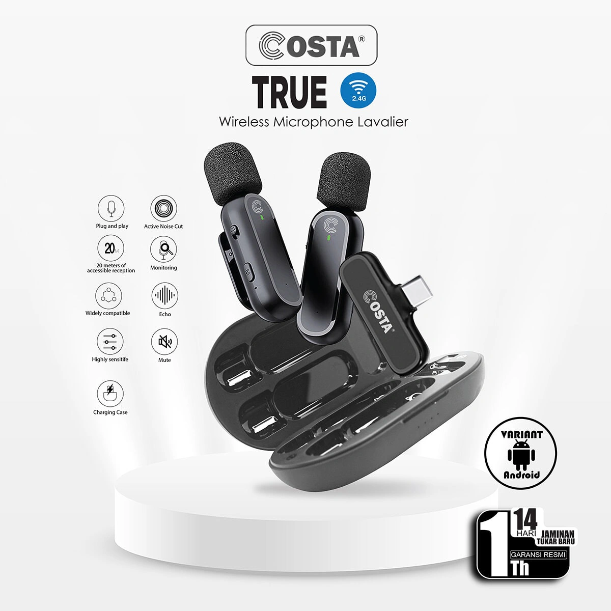 COSTA True Dual Microphone Wireless 2,4GHz  Type C Android (2TX)
