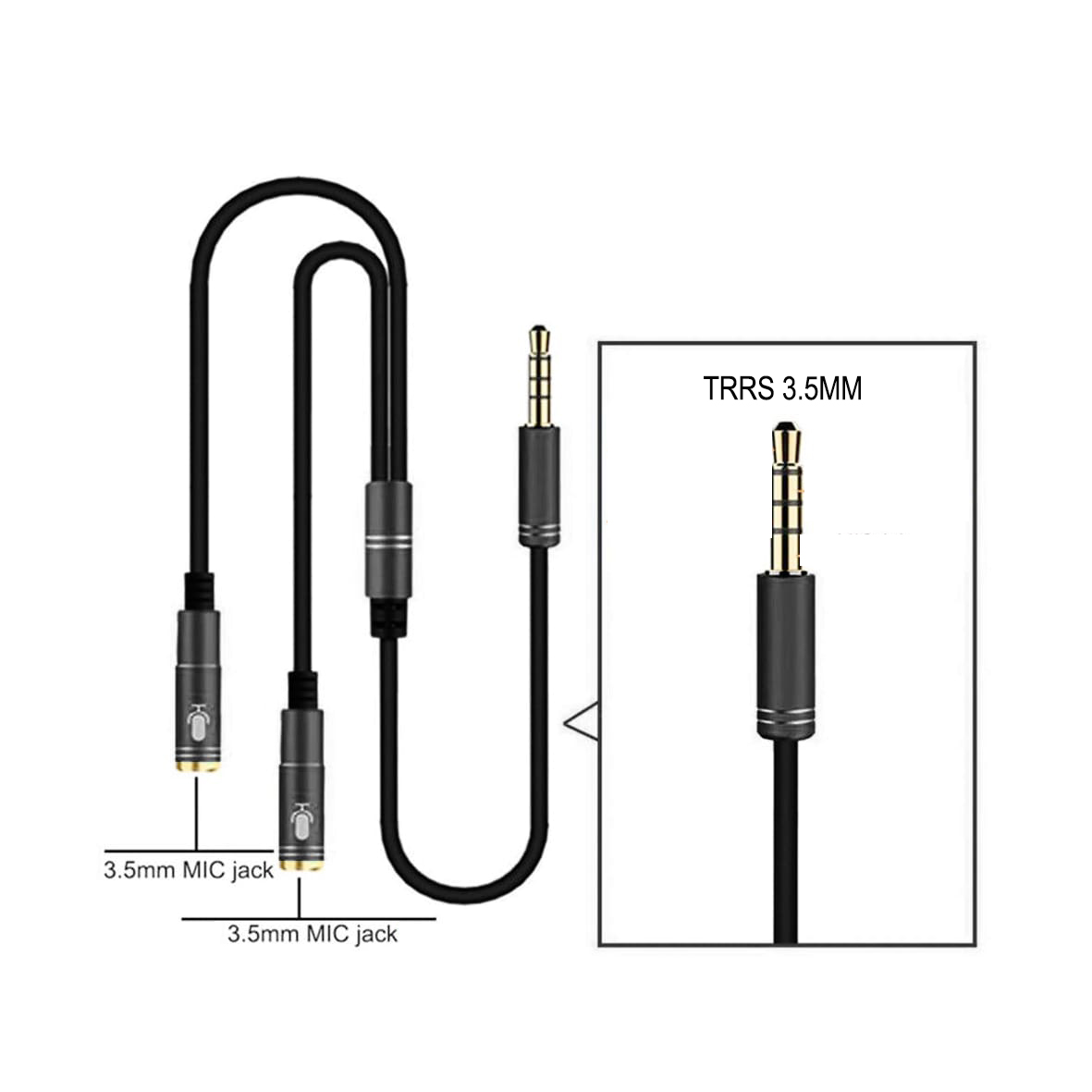 COSTA Dual 3.5mm TRRS Microphone Audio Cable Splitter 2-in-1 Gold-Plated Combiner Adapter