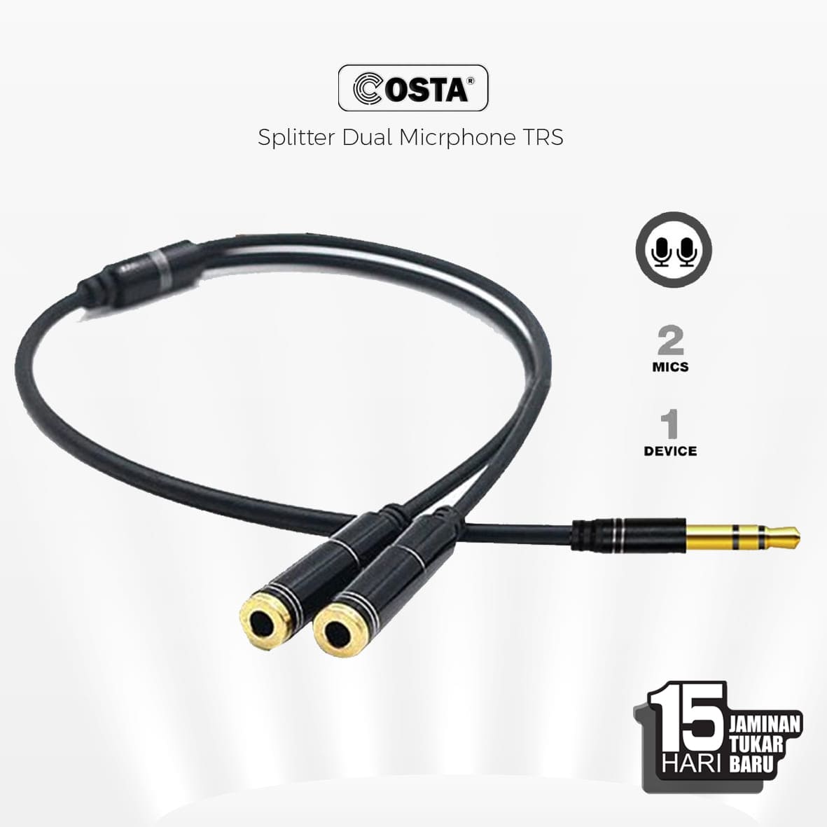 COSTA Dual 3.5mm TRS Microphone Audio Cable Splitter 2-in-1 Gold-Plated Combiner Adapter
