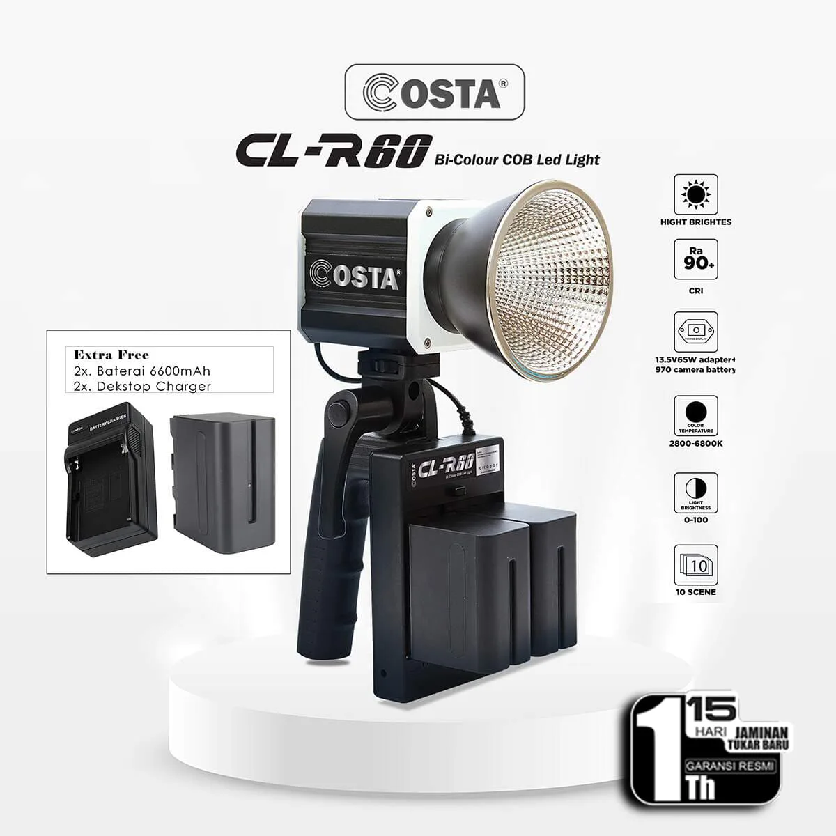 COSTA CL-R60 COB LED Studio Light 60W Paket Bundling Baterai NP-F Kit Foto Video Outdoor