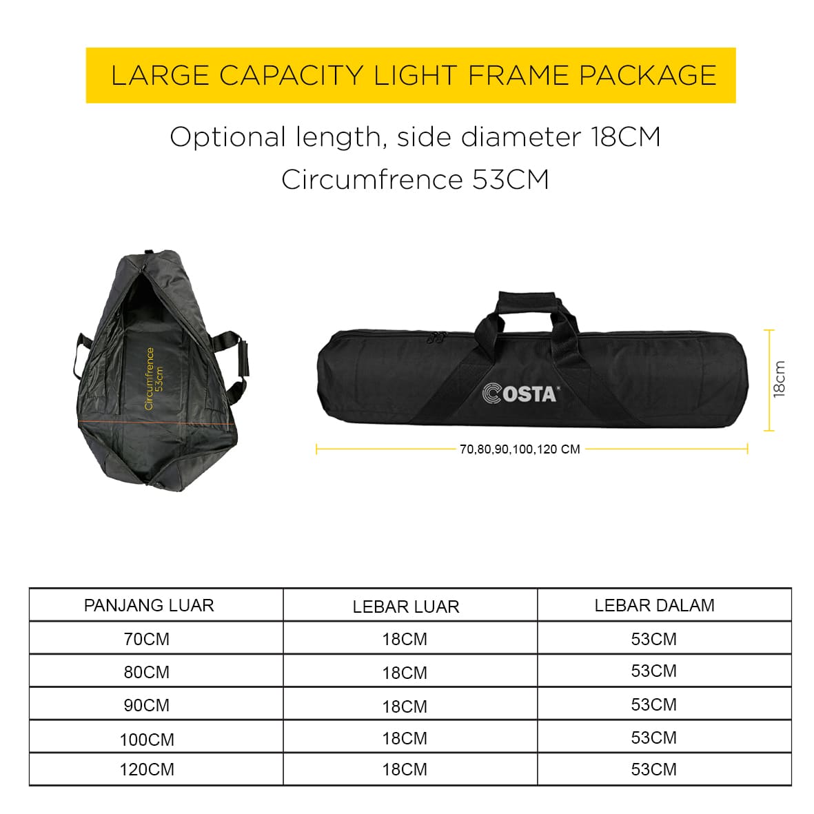 COSTA Tas Light Stand Busa Tahan Bentur 10mm Panjang 120cm - 3 Sekat / Kompartemen