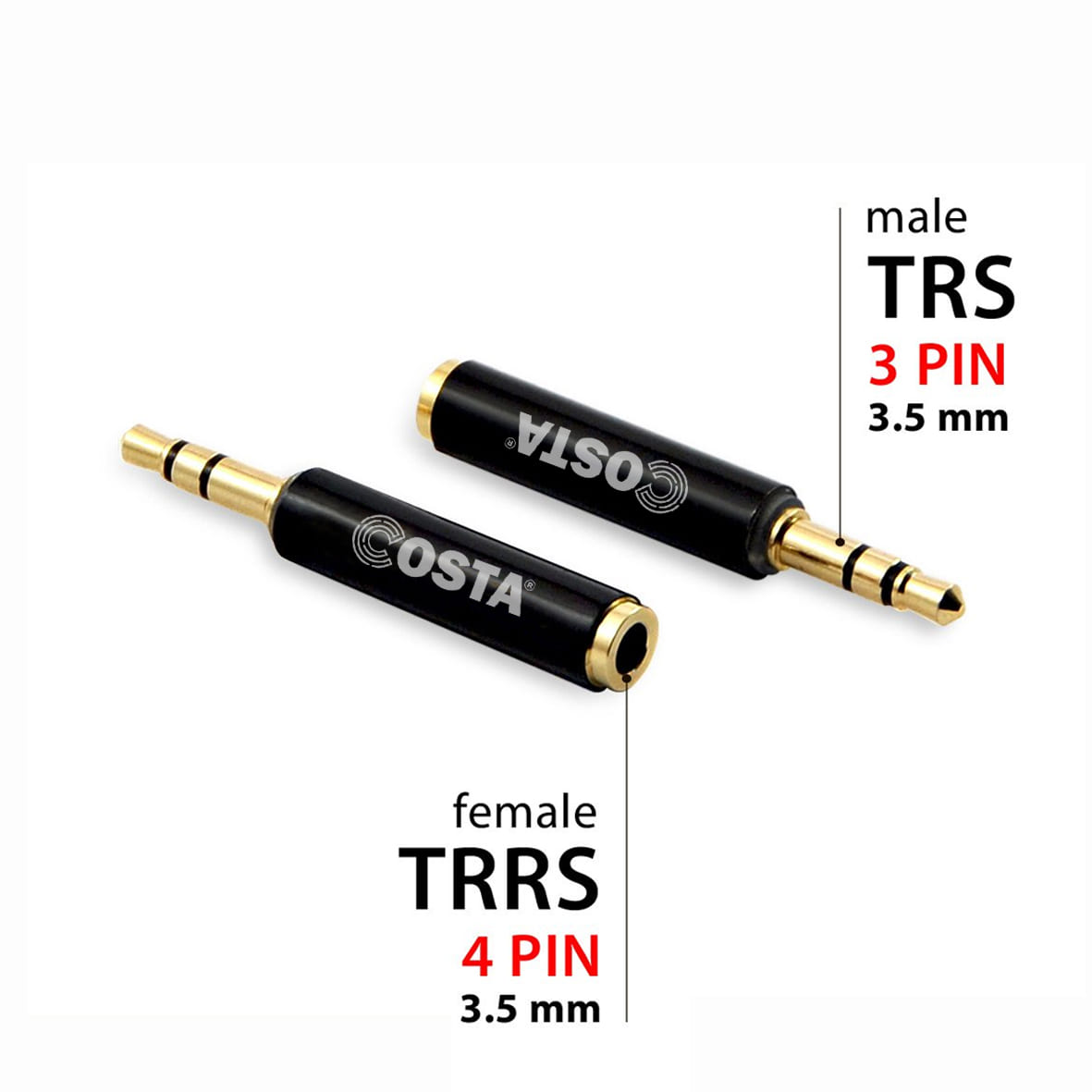 COSTA 3.5mm Gold-Plated Audio Adapter Converter TRS Male to TRRS Female Microphone Jack