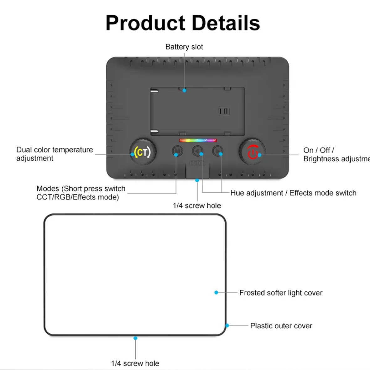 COSTA VL-192 Full Color RGB LED Video Light Bundle Kit with Battery & Dual Charger Set