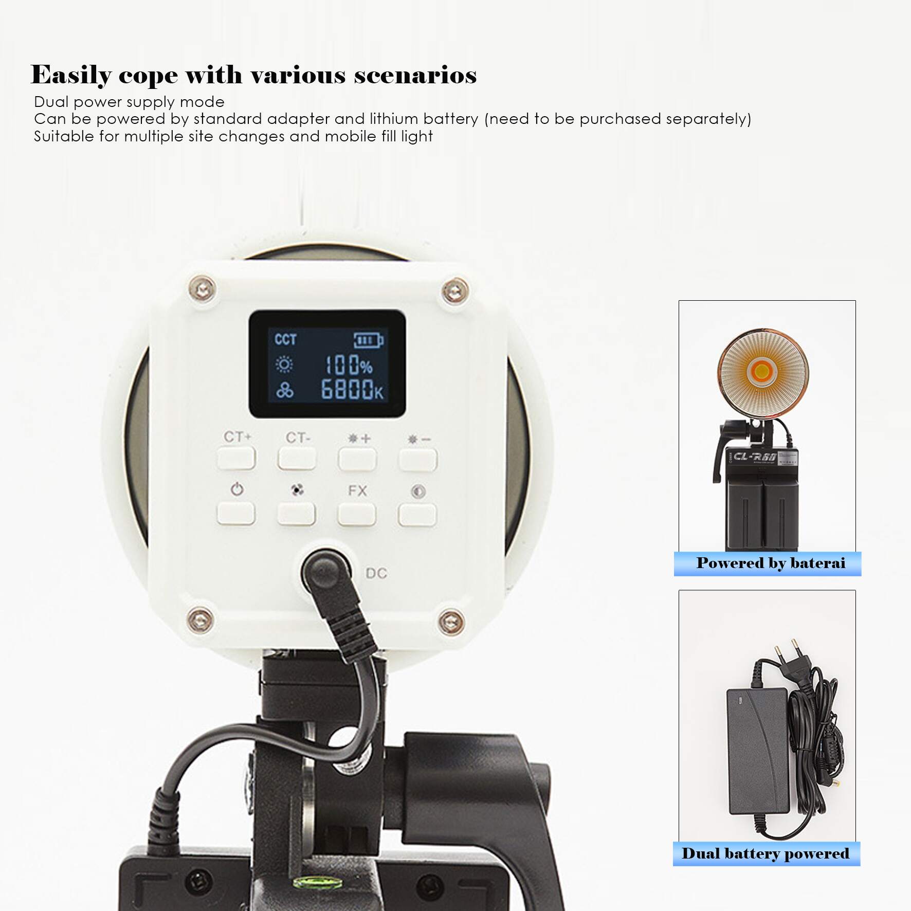 COSTA CL-R60 60W Bi-Color COB LED Studio Light Kit with Light Stand for Video Recording